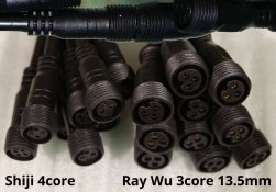 Shiji 4-pin connector side-by-side with Ray Wu's 13.5mm 3-pin connector.