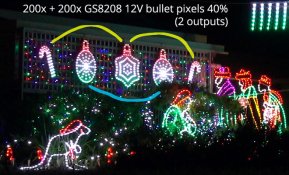 200x + 200x GS8208 bullet pixels at 40% intensity, evenly divided across two fused controlled outputs