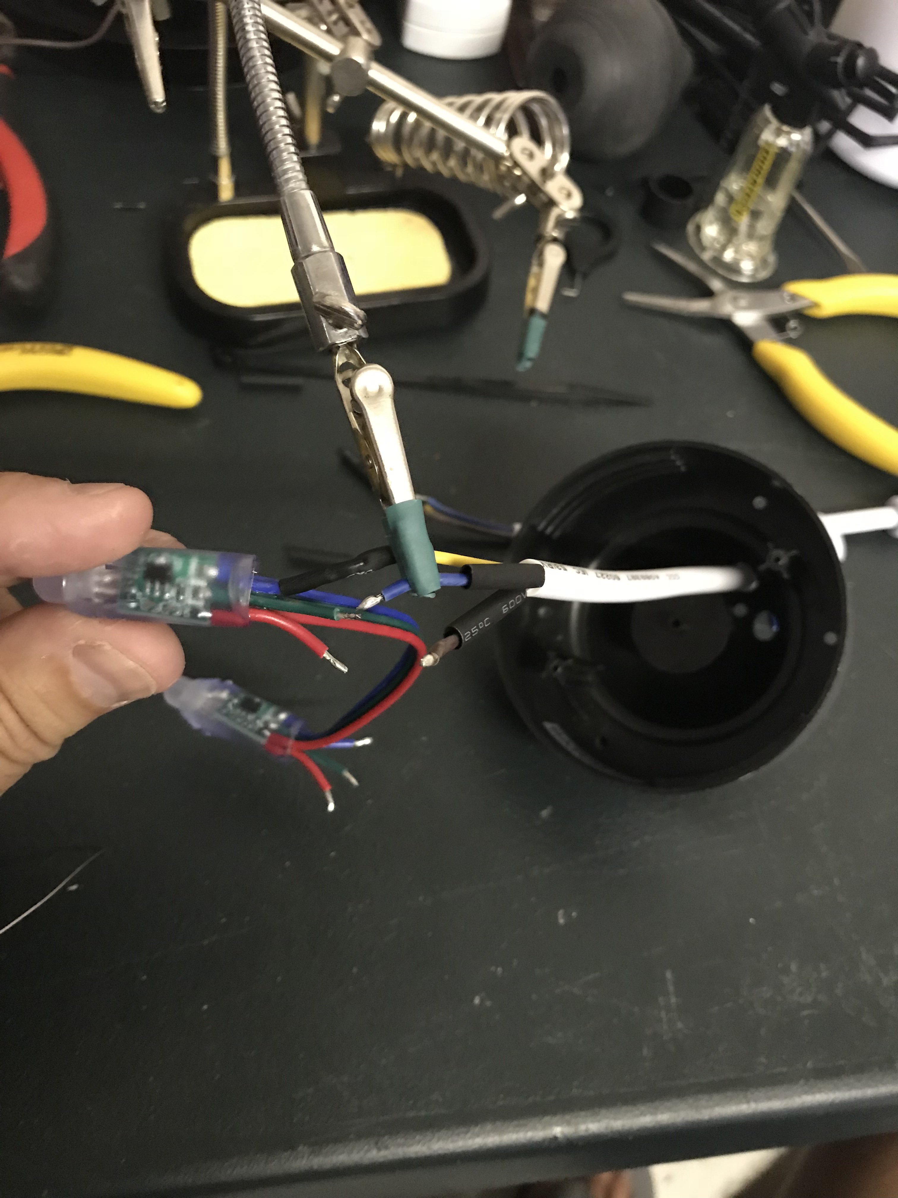 Solder and heatshrink pigtails on - through the base- read notes!