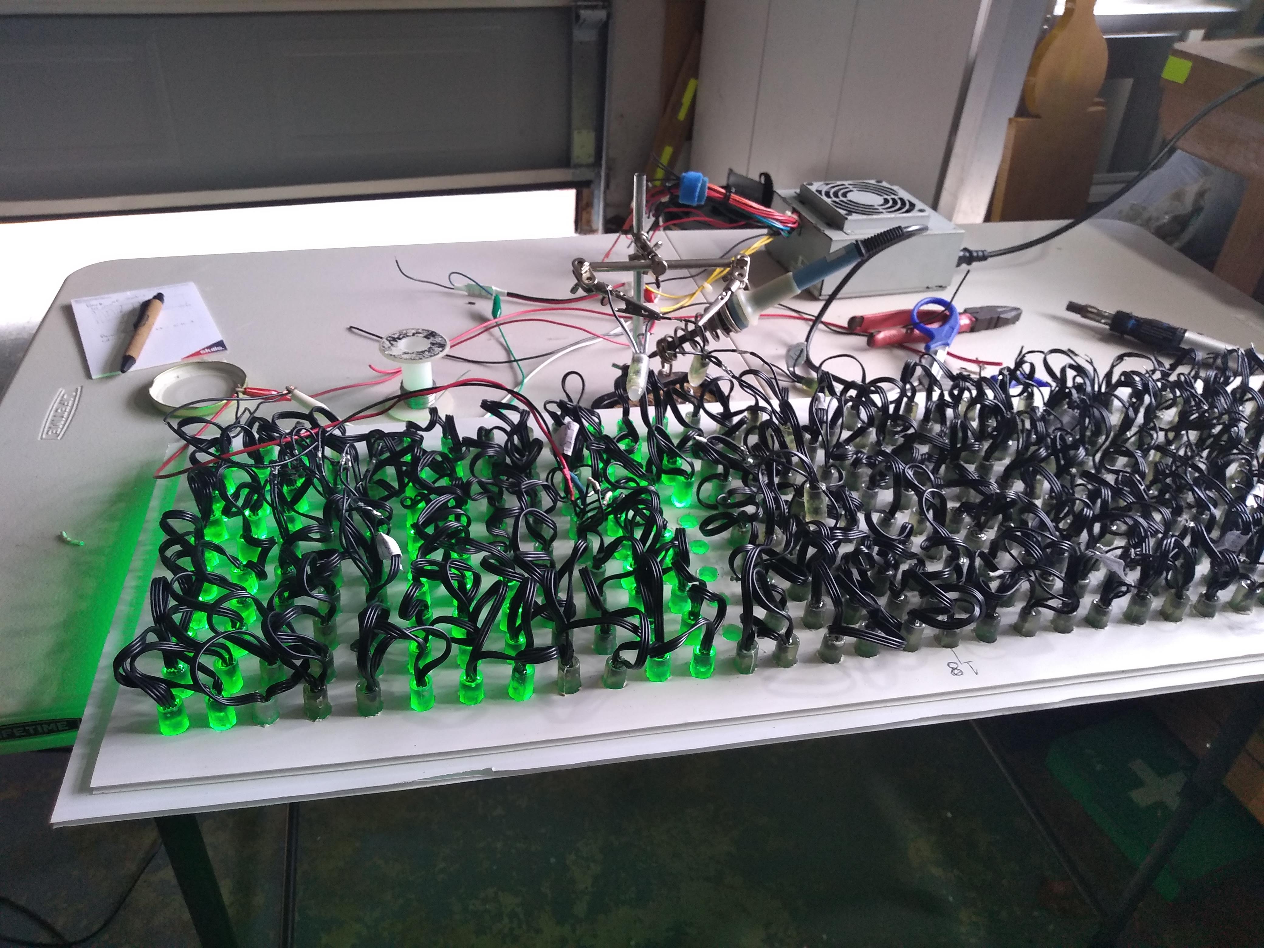 Soldering pixels in place and power injecting.